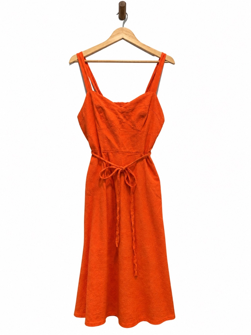 Free Assembly Orange Seersucker Midi Dress Tie Waist Pockets XL